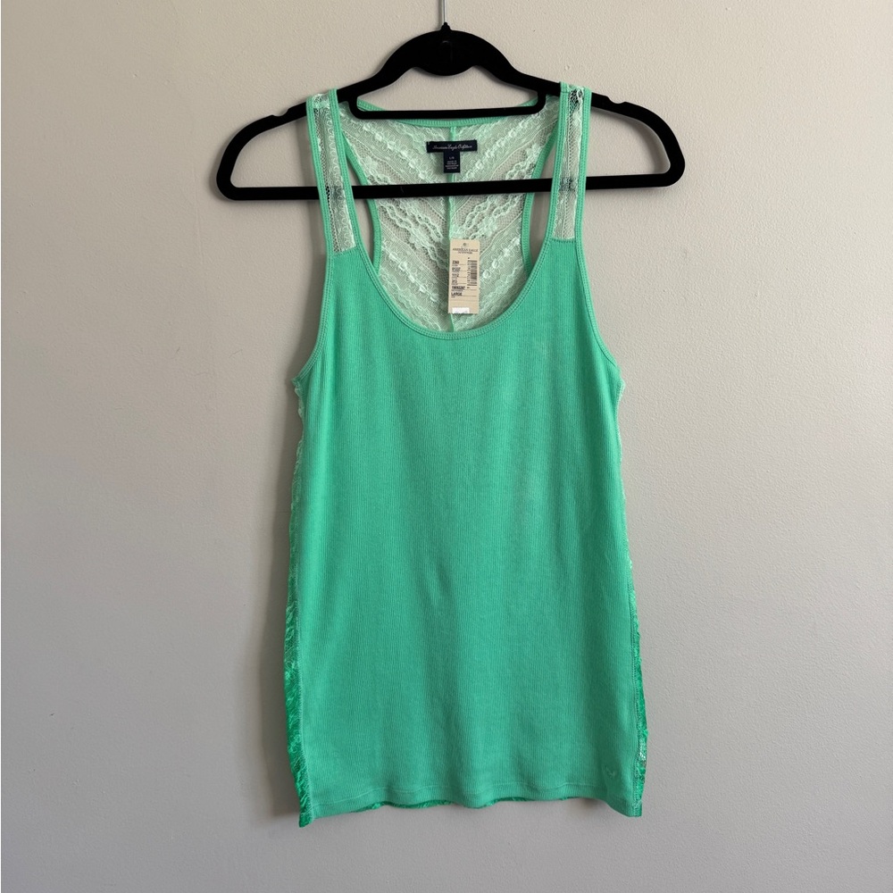 NWT American Eagle racer lace back tank scoop neck longline size L 2000s Y2K